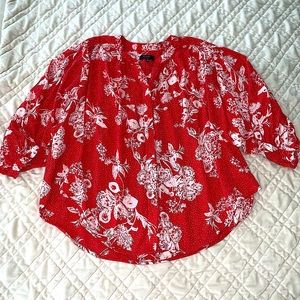 Kaari Blue Boho 3/4 Sleeve Button Blouse Red & White size Small